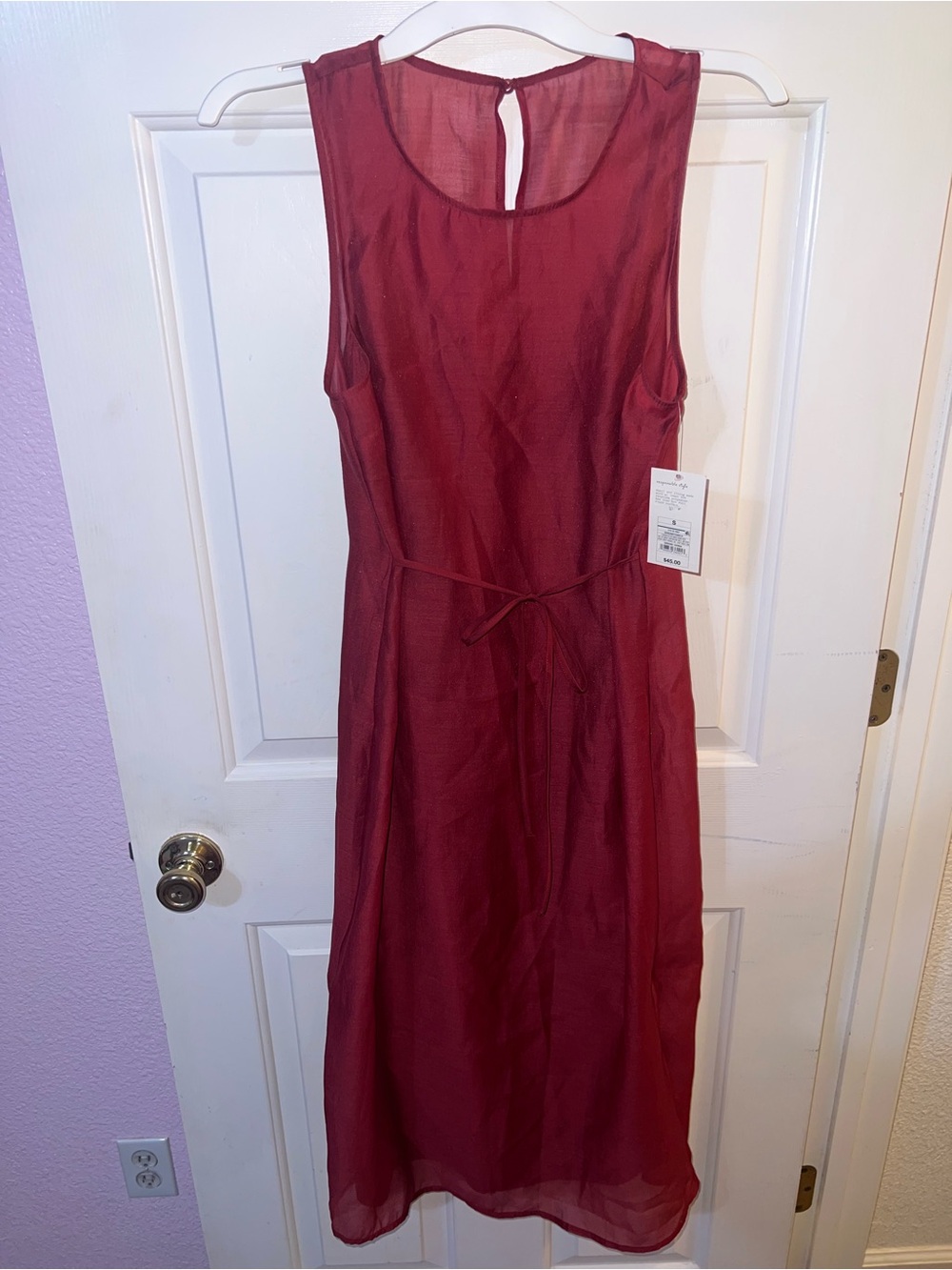 a new day Sleeveless burgundy Midi Dress with Tie Waist